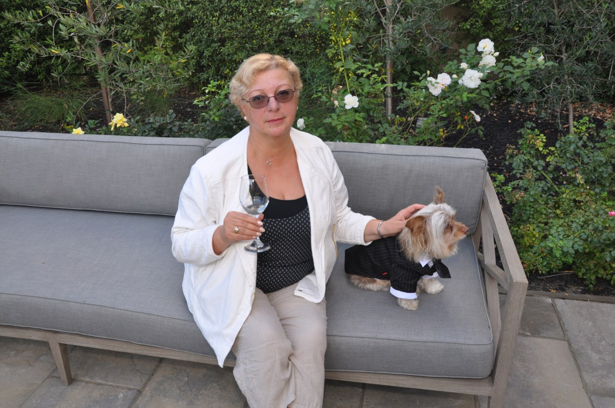 Emma with a hotel dog at Hyatt Sonoma